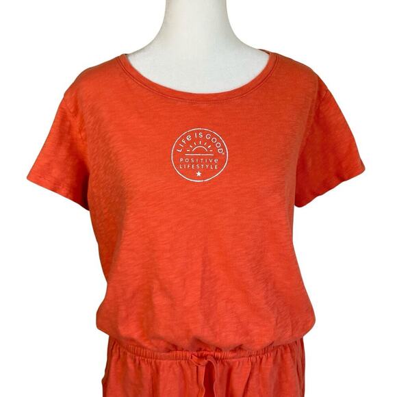 Life is Good Sz M Short Sleeve Textured Slub Cotton Mini Dress Orange Rising Sun - Picture 8 of 16
